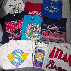 Vintage 90s Graphic T-Shirt Lot XL/L Atlanta Braves Rams Sonny Bono Tee
